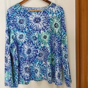 Woman’s Land’ End, Swim Rash Guard, size 2X, Blue & White.